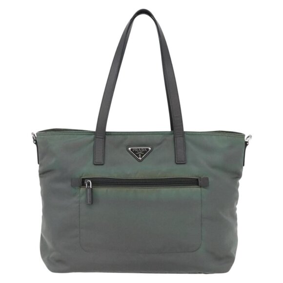 PRADA Tote Bag Nylon Khaki Silver Auth 146817 - Picture 2 of 16